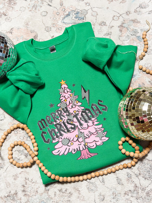Pink Christmas tree sweatshirt